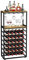 YOLEO 30 Bottles Floor Wine Rack with 2 Tier Wooden Shelves, 6-Tier Freestanding Wine Bottle Organizer Shelf for Liquor and Glasses, Sturdy Metal Bottle Display Holder for Kitchen Pantry