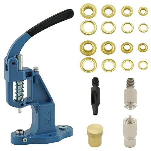 Getmore Crafts Ösenpresse Set mit Hebelpresse, Ösenwerkzeug und 50 Stück Ösen 5 mm, Gold, Messing | Handpresse | rostfreie Metallösen | DIY | für Stoff, Schuhe, Planen, Kleidung..