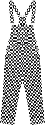 KACAOAC Klassische karierte Latzhose für Damen, Baumwolle, weites Bein, Overall, Orange & Weiß kariert