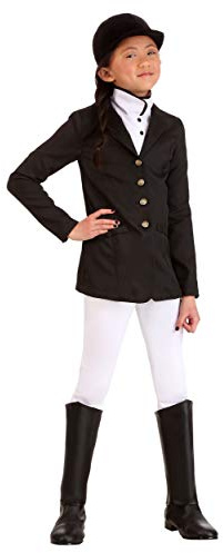 Girls Equestrian Halloween Costume | Kids Horse Rider Complete Outfit with Jacket, Pants, Jabot, Hat, & Boot Covers X-Small