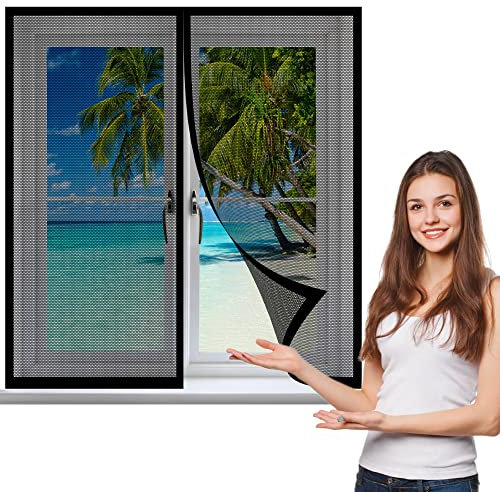 Fliegennetz Fenster Magnet 200 x 185 cm, Insektenschutz Feines undurchdringliches Gitter, vollmagnetisch, schließt automatisch für Alle Arten von Fenstern, Schwarz