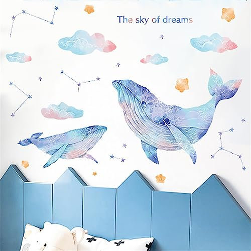 CULASIGN Wandsticker Kinderzimmer,Wandtattoo Federn Blumen und Schmetterlinge Katze und Schmetterling Walfisch für Babyzimmer Mädchenzimmer Wohnzimmer Schlafzimmer Deko (Walfisch 30x90cm)