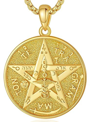 EUDORA Harmony Ball 18K Gold Pentagramm Kette Damen Herren Sterling Silber 925, Tetragrammaton Runen Halskette Amulett Anhänger Witcher Christian Schmuck Geschenk für Ehemann Vater, Kette 22Zoll