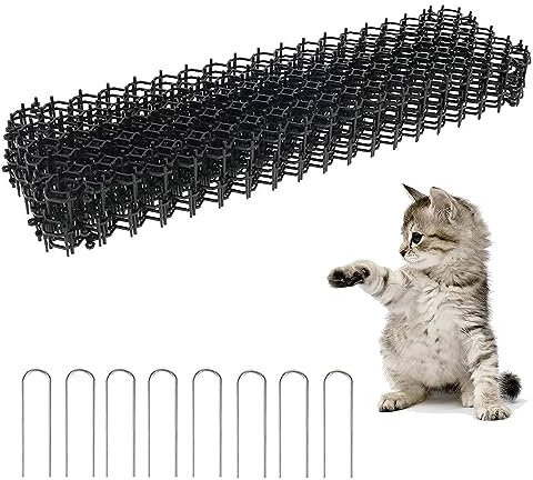 10 Stück Dornengitter Gegen Katzen, 13 x 49cm Katzenabwehr Matte mit 8 U-Förmig Erdanker, Tier Barriere mit Spikes, Dornengitter Geeignet, für Innenund Außengärten