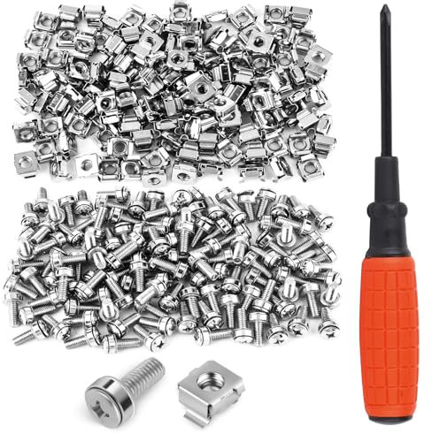 QCDENG 120 Sets M6 x 20mm Rack Screws and Cage Nuts, Server Rack Screws and Square Insert Nuts for Rack Mount with Screwdriver