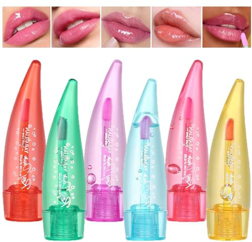 6 Pcs Farbe wechselnden Lip Glow Öl getönt, rosa Magie Stimmung Lip Oil getönt High-Shine Clear Temperatur Farbe ändern Lip Stain Lip Balm Longlasting Lippen nicht austrocknen