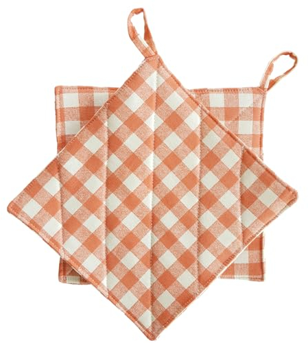 CUSHYSTORE Topflappen aus Segeltuch, kariert, für die Küche, Orange, 2 Stück