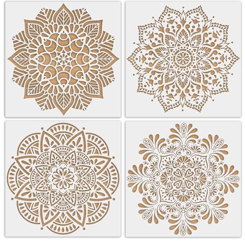 MWOOT 4 Piezas Mandala Stencil Plantillas Pintar, Reutilizable Grande Plantillas para Pintura, Painting Stencil Transfer para Muebles Madera Paredes Piedras Azulejos Tela Rocas Regalos Estarcir Pintar