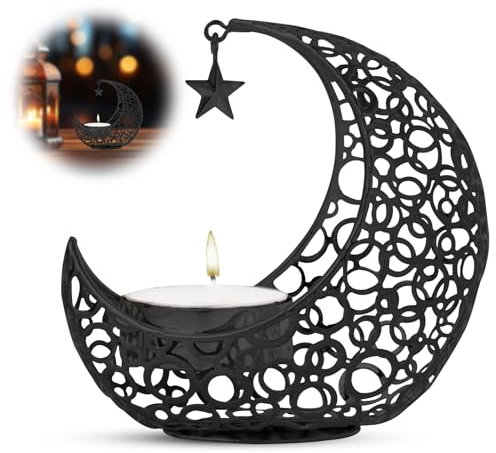 GAROMIA Ramadan Tischdeko Teelichthalter Moon Ramadan Deko Kerzenständer Mondform Windlicht Laterne Tischdeko Teelichthalter Metall für Ramadan Hochzeit Wohnzimmer Tischdeko Modern Deko