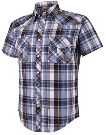 Dctop Herren Hemd Kurzarm Lässige Druckknöpfen Unifarben Karierte Anzug Regular Fit Freizeit Hemd (Weiß Blau #10 XL)