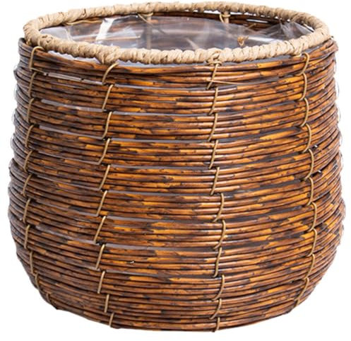 Yardwe Runder Rattan-Brotkorb – Korbgeflecht Obst-Picknickkorb Blumenvase Pflanztopf Mit Einsatz Handgewebte Aufbewahrung Servierkorb Ostereier-Süßigkeitenhalter Mülleimer Papierkorb