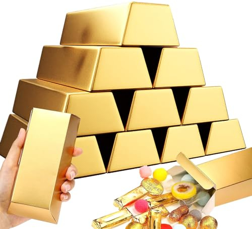 HecticCore 24 Goldbarren Süßigkeiten Boxen, Goldmünzen und Münz, geschenkbox klein, perfekt für Piratenmottos, Partys, Geburtstag, Schatzsuchen, Casino-Dekorationen und Kindergeburtstage
