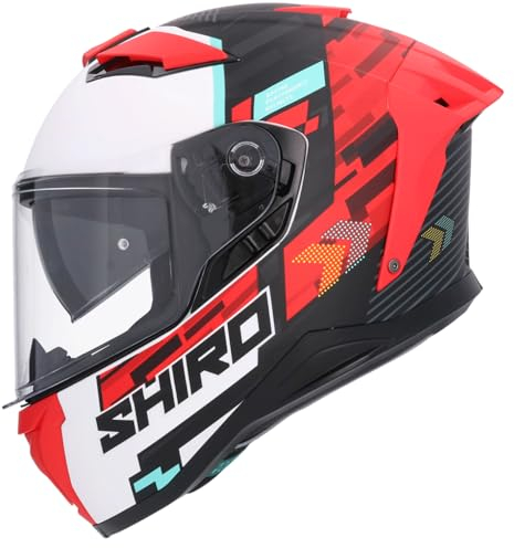Integralhelm Shiro Alpha Race One, weiß und rot, mit Doppelvisier 22.06, vollständig zugelassen (L 59/60)