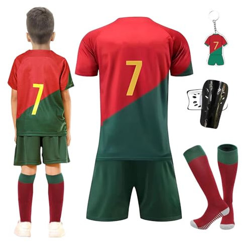 Byhsoep Maglie da Calcio,Set di Maglie per Bambini,Magliette Sportive per Ragazzi,Maglie da Calcio Jersey T-Shirt Shorts Calze e Shin Guard Set per Bambini