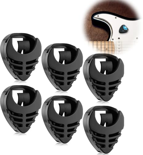 6 Stück Pick Halter Stick-on Plektrum Halter Schwarz Kunststoff Einfach auf der Gitarre mit Selbstklebender Rückseite und Feder Gitarren Zubehör Praktische Picks Platzierung für Bass Ukulele