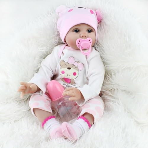 LKBOBIR Bambole Reborn Femmina 22 Pollici Realistic Vinile Silicone Morbido 55cm Reborn Babys Dolls Ragazzi e Ragazze Bambini Giocattoli bambole reborn in silicone Regali di Natale Adatto per 3 anni +