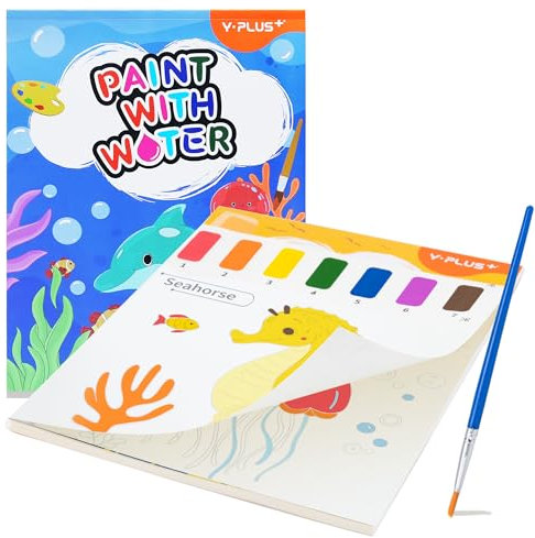 YPLUS Malerei mit Wasserbüchern für Kleinkinder, Aquarellpapier für Kinder von 1 bis 4 Jahren, Geschenk für Kunsthandwerk mit Pinsel und Illustrationen von Wasserlebewesen im Lieferumfang enthalten