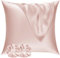 Vielit Satin Kissenbezug 80x80 2er Set & 2 Haargummis, Satin Kopfkissenbezug 80x80 Rosa, Weich wie Seidenkissenbezug 80x80,Bessere Pflege als Silk Pillosecase,Kissenhülle Kissenbezug für Haar und Haut