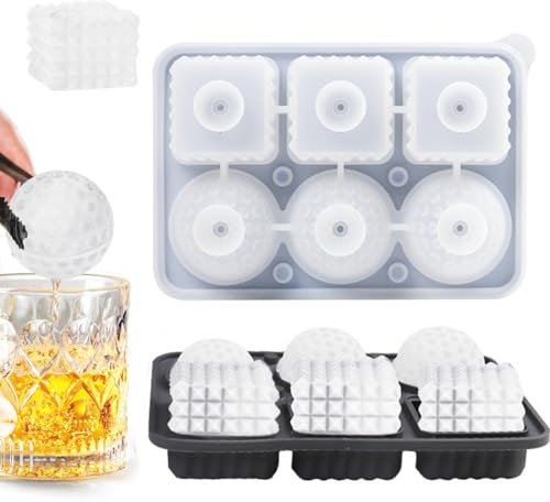 PTaizjjz Bandeja de cubitos de hielo, molde de silicona grande redondo y cuadrado de cristal 3D con tapas, diseño de embudo, fácil liberación, reutilizable, para cócteles, bourbon, brandy, whisky