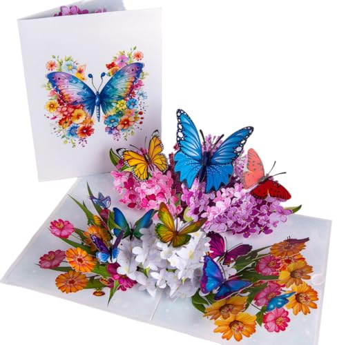Pop Up Flower Greeting Card with Butterfly for Birthdays, Thank You, Get Well or Any Occasion by Devine Cards