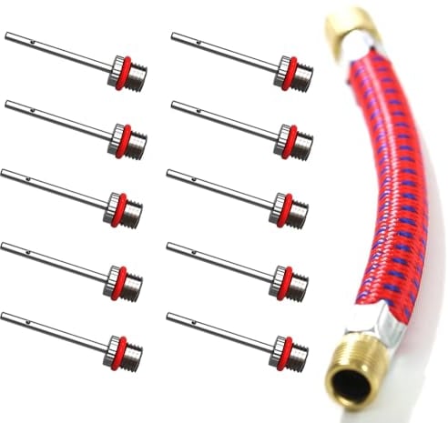 Riarbronee Stainless Steel Ball Pump Needles, 10 Pcs Football Pump Needles, Extension Hose for Football, Basketball, Soccer, Rugby Balls, Netball, Volleyball, Handball