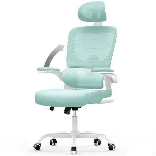 naspaluro Silla Ergonómica Escritorio, Silla Oficina con Reposacabezas, sillas Escritorio con Soporte Lumbar, Altura Ajustables y Reposabrazos Abatible, Silla de Ordenador con Ruedas, Verde
