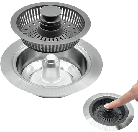 Vordpe Bouchon d'évier de cuisine - Coque en acier inoxydable avec tamis anti-obstruction - Filtre universel pour évier de cuisine - Profondeur de l'évier > 22 mm