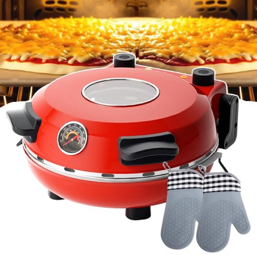 forplubossmmp Forno Elettrico per Pizza da 1300W, Macchina per Il Pane per Pizza Portatile Automatica con Piastra Grande da 12/31 Cm, Macchina per Grigliare La Pizza con Pietre da 0 A 450℃