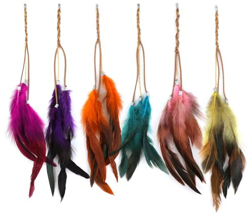 6pcs Boho Hippie Feder Haarverlängerungen Feder Haarspangen Indischer Kopfschmuck Federhaarverlängerungs Indianer Feder Haarnadel Kopfschmuck für Frauen Mädchen Party Festival DIY Dekor