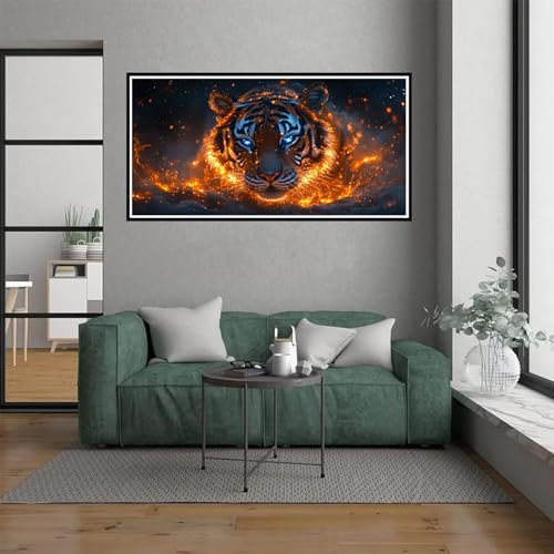 Tiger Malen Nach Zahlen Erwachsene, malen nach zahlen kinder Sternenhimmel DIY Handgemalt Ölgemälde Kit für anfänger und Erwachsene Mit 3 Pinseln und acrylfarbe, Herbst deko Schlafzimmer, 60x120cm