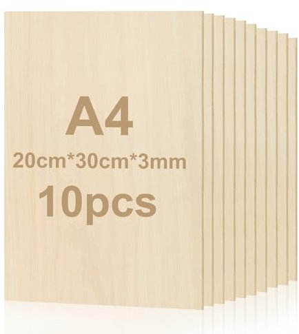 yuejuhe 10 piezas A4 de Contrachapado 3mm, 300 * 200 * 3 mm de Tablero Madera para Bricolaje Hecho a Madera de Balsa, Modelo, Grabado Láser Artesanal Panel de Madera, Pintura (300 x 200 mm)