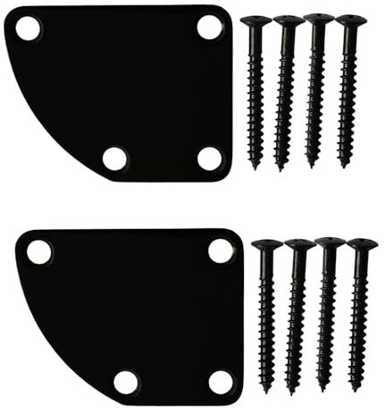 2 PCS Electric Guitar Neck Plates, Metal Guitar Neck Reinforced Board Electric Guitar Connection Accessories for Guitar Bass (Black)