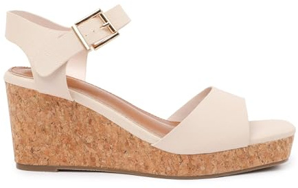 Womens Platform Wedge Heel Sandals Ladies Mid High Strappy Cork Wedges Office Work Party Heels Peep Toe Wide Fit Casual Buckle Strap Sandal