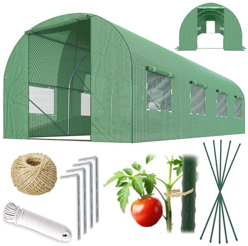 Plonos Serre Tunnel avec Cadre en Acier - avec Support pour Plantes - 2,5 x 4 x 2 m - 10 m² - Vert