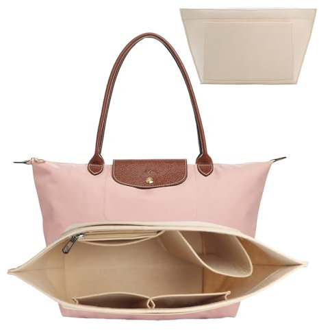 Taschen Organizer für Longchamp L,Organizer für Longchamp Tasche,Handtaschen Organi-zer,Filz Taschenorganizer mit mehreren Taschen,Folding Tote Bag Organi-zerfor Insert Wallet Organi-zer (Beige, M)