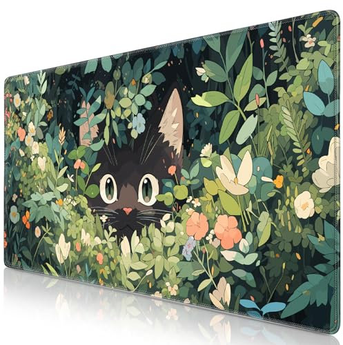 Abetcabe Gaming Mauspad XXL, Mousepad 900 x 400mm, Cute Katze Mauspad groß Vernähte Kanten WassXerdicht Anti-Rutsch für PC, Laptop, Maus und Tastatur