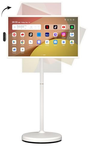 ApoloSign 32 Inch FHD Smart Portable TV on Wheels, Android 16 EDLA Certified, 128GB Storage, Built-in 15000mAh Battery, Voice Remote, Touch Screen TV with Rolling Stand for Home, Office - Gen2