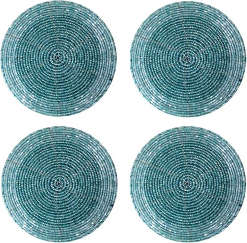 Set mit 4 Perlen-Tischsets, Teetassen-Untersetzer, türkisblau, Hochzeitsgeschenk, indische Heimdekoration