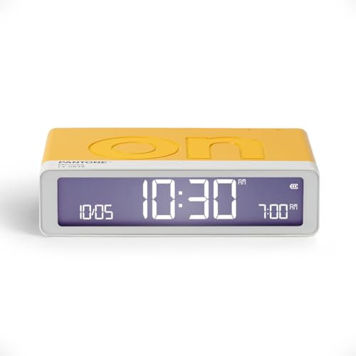 Lexon Flip Classic réveil Matin Lumineux, réversible avec Faces on Off et Fonction Snooze, à écran LCD et Lumière Tactile, Rechargeable par USB-C - Jaune Glossy
