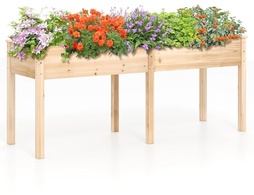 RELAX4LIFE Fioriera da Esterno, Orto Rialzato da Esterno in Legno di Abete Naturale con Fori di Drenaggio, per Balcone, Giardino, Cortile, per Verdure, Fiori, Erbe, Frutta (Naturale, 184x58x77cm)