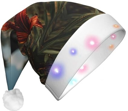 BOAXXL LED Weihnachtsmütze - Plüsch Nikolausmütze mit Mode Silber Orchidee Druck, weiches hautfreundliches Design für Festival Party tragen