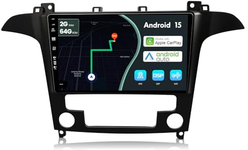 MSD [2G+64G] 9 Zoll Bildschirm Autoradio für Ford S-Max (2007-2015) | Wireless Carplay Android Auto | Android 15 GPS Navi Radio | Lenkradsteuerung WiFi DSP DAB Bluetooth5.0 | Rückfahrkamera | 2 Din
