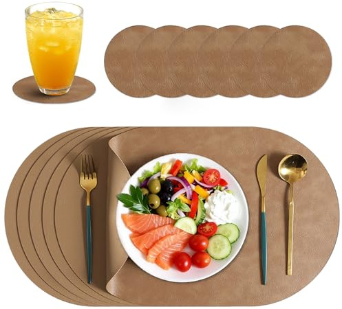 Tischsets 6er Set aus Kunstleder, Platzsets mit Untersetzern