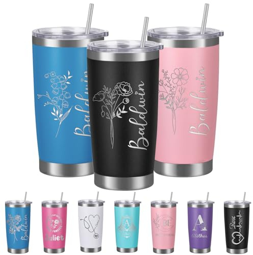 Busparst Personalised Tumbler 20oz Laser Engraved with Name - Customisable Stainless Steel Travel Mug, Double-Wall Insulated for Hot/Cold Drinks Gift for Men, Women