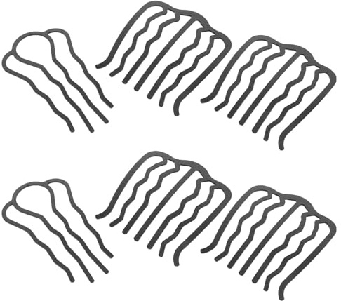 DIYEAH Lot de 6 Pinces à Cheveux Volumisantes Noires en Métal Dents Ondulées, Grandes et Moyennes, Fourchettes pour Coiffage de Frange et Chignons, Accessoires Antidérapants