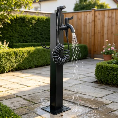 304-Edelstahl freistehende Gartensäule, 60cm frostsichere Außensteharmatur | Mit Messinghahn, vertikaler Wasserhahn mit zwei Anschlüssen, korrosionsbeständige Wassersäule, dichte Abdichtung
