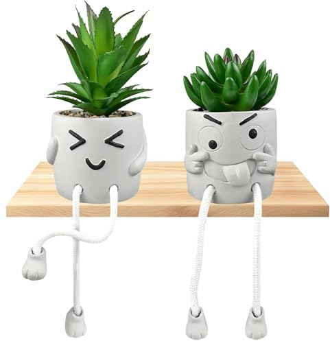 Ravytha Creative Piante Finte Decorazione da Interno, Piante Artificiali con Gamba Appesa, Piantine Finte Decorative con Cemento Vasetto Emozionale per Casa, Ufficio, Scrivania, Soggiorno e Mensole