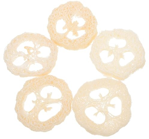 VINTORKY Éponge de Luffa Naturelle Porte-Savonnette Lot de 5, 6-7 CM, Drainage Rapide, Séchage Facile, Légère et Pratique pour Accessoires Salle de Bain et Bain