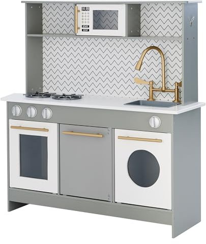 Gris Cocina de Juguete de Madera de Teamson Kids Horno Imitación Niños TD-12681A