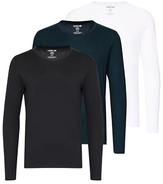 !Solid SDBasil Herren Longsleeve Langarmshirt Basic Shirt im 2er Pack oder 3 er Pack mit V- Ausschnitt 3er Pack Baumwollmischung Slim fit, Größe:S, Farbe:3er-Box-2
